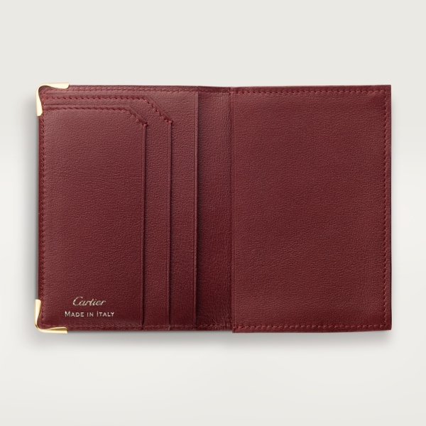 Credit/Business Card Holder, Must de Cartier Burgundy calfskin, golden finish