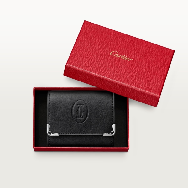 Must de Cartier方型零钱包 黑色小牛皮，精钢装饰
