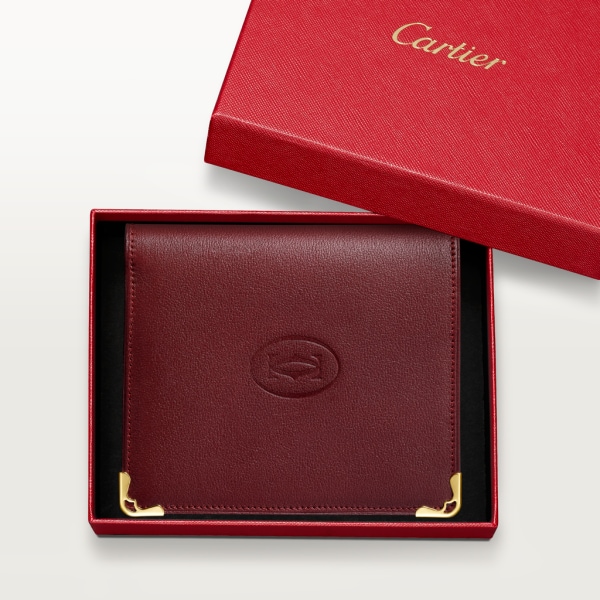 Multiple Wallet, Must de Cartier Burgundy calfskin, golden finish
