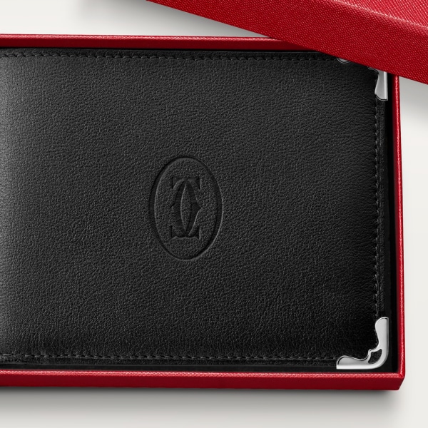 Coin/Banknote/Credit Card Wallet, Must de Cartier Black calfskin, stainless steel finish