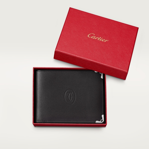 Must de Cartier 8信用卡皮夹 黑色小牛皮，精钢装饰