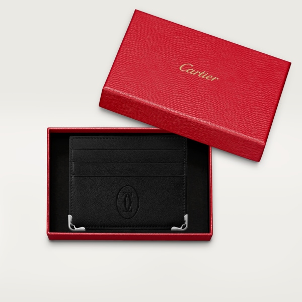 Must de Cartier单层6信用卡皮夹 黑色小牛皮，精钢装饰