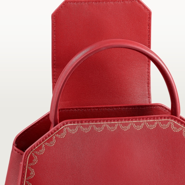 Guirlande de Cartier迷你手袋，带顶部提手 红色小牛皮，镀金装饰