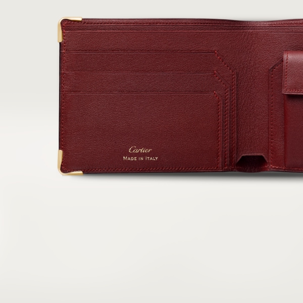 Coin/Banknote/Credit Card Wallet, Must de Cartier Burgundy calfskin, golden finish