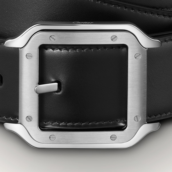 Belt, Santos de Cartier Black cowhide, palladium-finish buckle