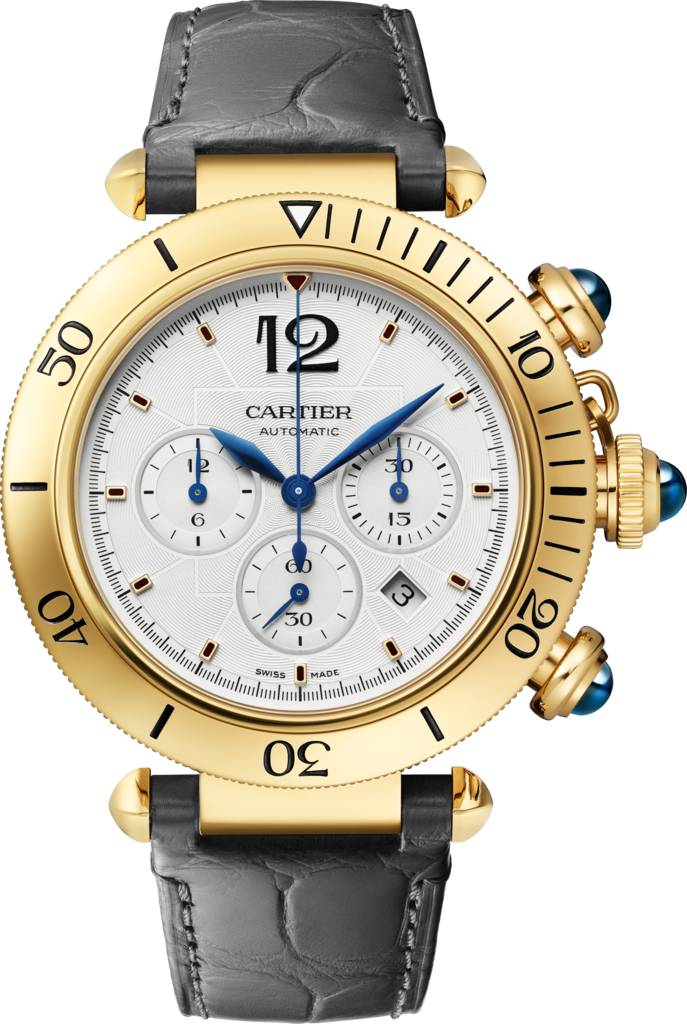 Pasha de Cartier腕表41毫米计时码表，自动上链机芯，18K黄金，可替换式皮表带