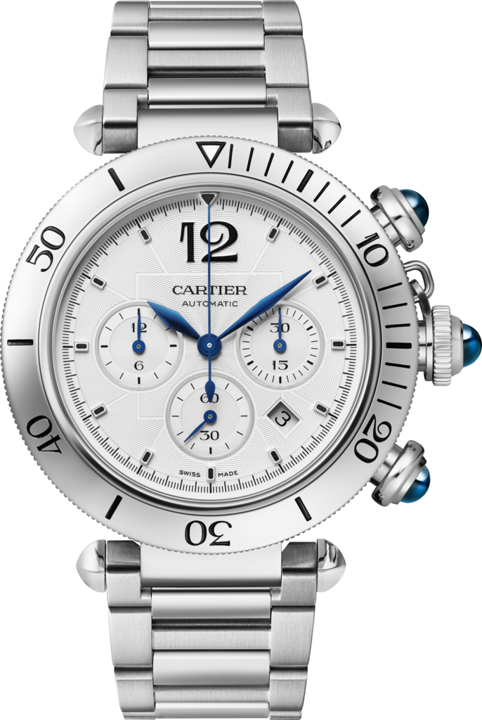 Pasha de Cartier腕表41毫米计时码表，自动上链机芯，精钢，可替换式金属表链与皮表带