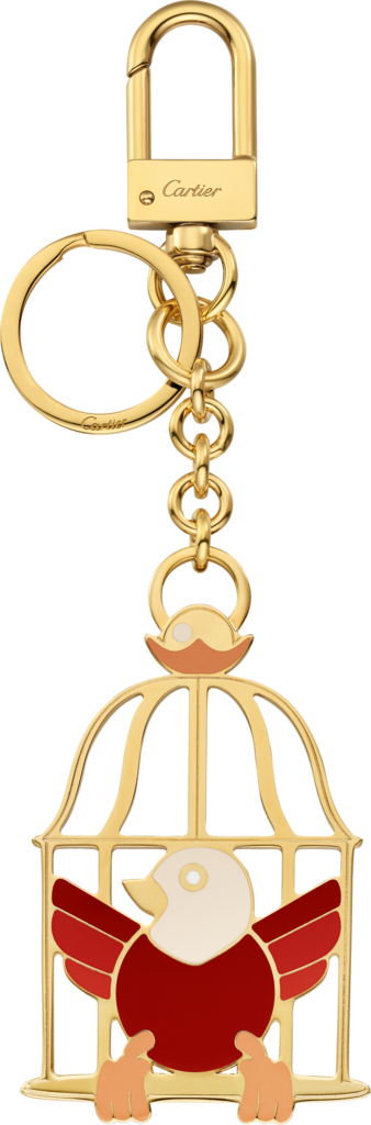 Diabolo de Cartier key ring with freed bird motifLacquered golden-finish metal