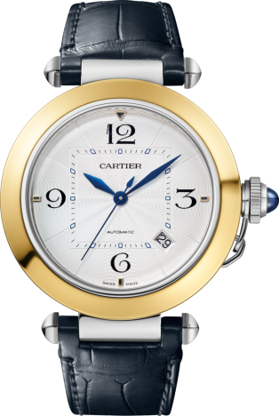 Pasha de Cartier腕表 41毫米表款，自动上链机芯，18K黄金与精钢，可替换式金属表链与皮表带