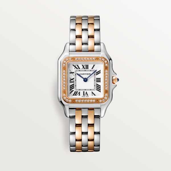 Panthère de Cartier watch Medium model, quartz movement, rose gold, steel, diamonds