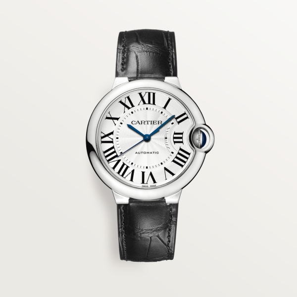 Ballon Bleu de Cartier watch 36 mm, steel, leather