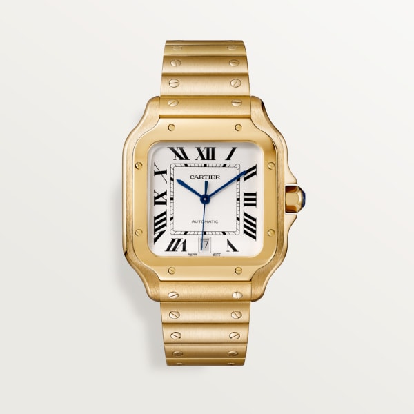 Santos de Cartier watch Large model, automatic movement, yellow gold, interchangeable metal and leather bracelets