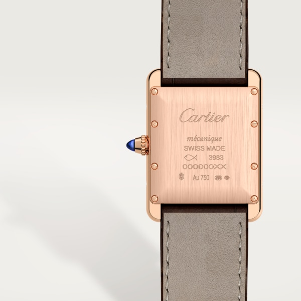 Tank Louis Cartier watch Large model, hand-wound mechanical movement, rose gold, leather