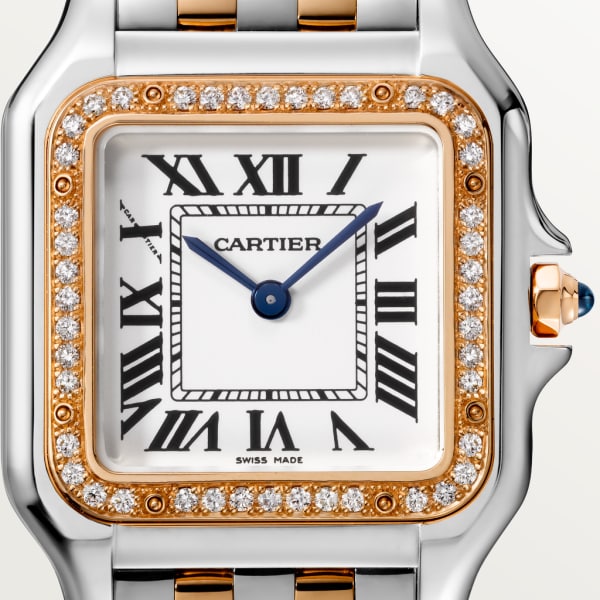 Panthère de Cartier腕表 中号表款，石英机芯，18K玫瑰金与精钢，钻石
