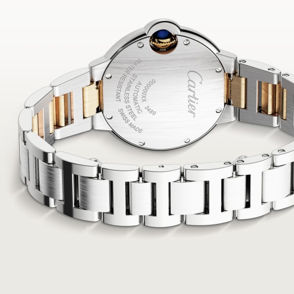 Ballon Bleu de Cartier watch 33 mm, mechanical movement with automatic winding, yellow gold, steel