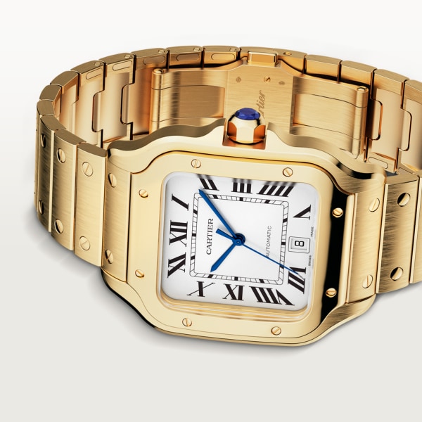 Santos de Cartier watch Large model, automatic movement, yellow gold, interchangeable metal and leather bracelets