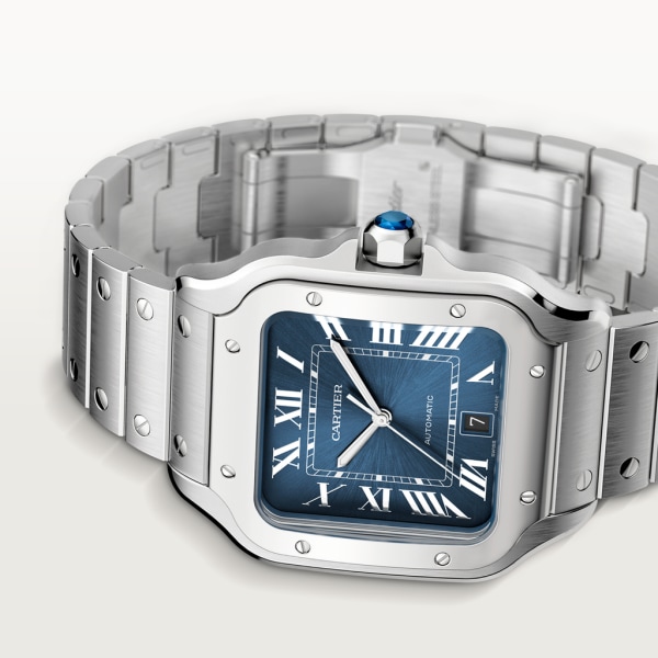 Santos de Cartier watch Large model, automatic movement, steel, interchangeable metal and leather bracelets