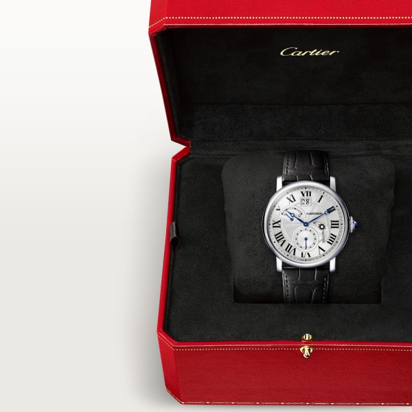 Rotonde de Cartier大日历逆跳指示双时区昼夜显示腕表 42毫米表款，自动机芯，精钢，皮表带