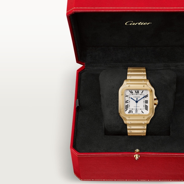 Santos de Cartier腕表 大号表款，自动机芯，18K黄金，可替换式金属表链与皮表带