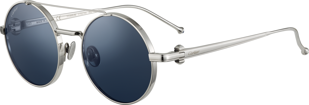 Pasha de Cartier太阳眼镜抛光镀铂饰面钛金属，蓝色镜片