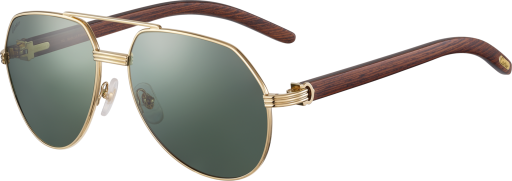 Première de Cartier太阳眼镜棕色木质，抛光镀金饰面，绿色偏光镜片