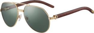 Première de Cartier太阳眼镜 棕色木质，抛光镀金饰面，绿色偏光镜片
