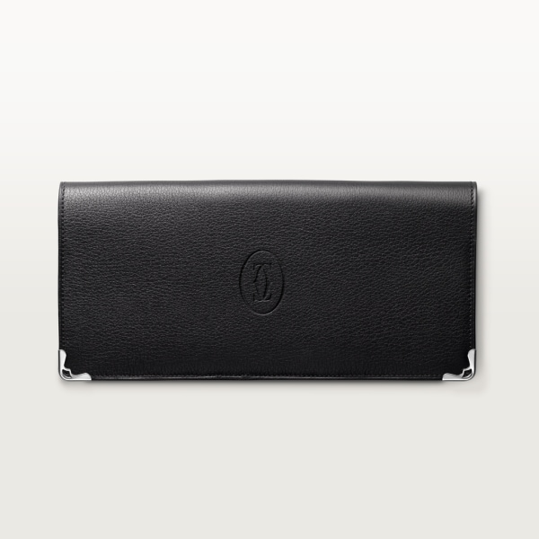 International Wallet with Gussets, Must de Cartier Black calfskin, stainless steel finish