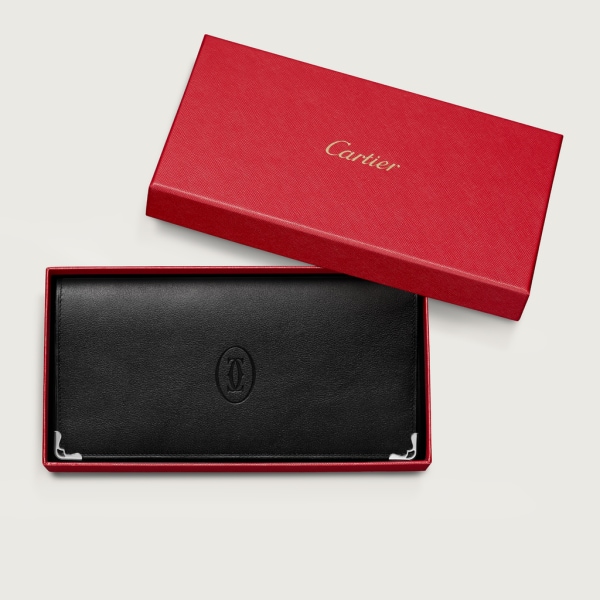 Zipped International Wallet, Must de Cartier Black calfskin, stainless steel finish