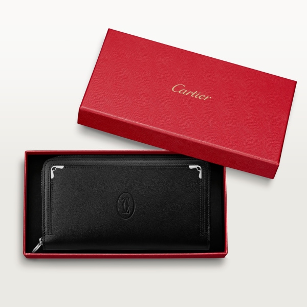 Zipped International Wallet, Must de Cartier Black calfskin, palladium finish