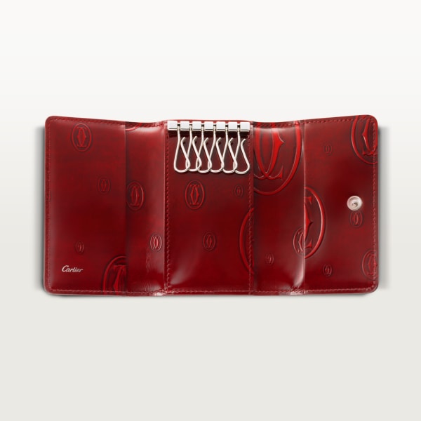 Happy Birthday Small Leather Goods, 6-key key holder Burgundy calfskin, palladium finish