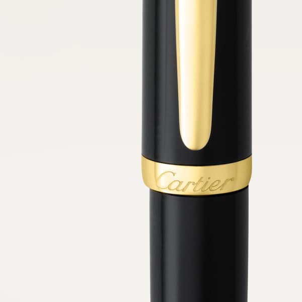 R de Cartier圆珠笔 黑色板材，镀黄金饰面细节