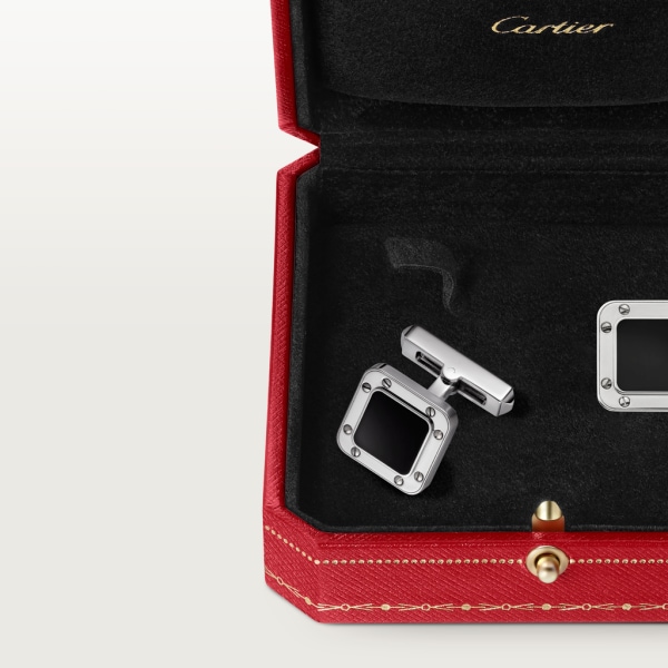 Santos de Cartier cufflinks Sterling silver, palladium finish, black lacquer
