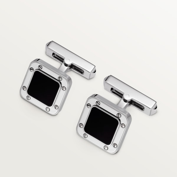 Santos de Cartier cufflinks Sterling silver, palladium finish, black lacquer