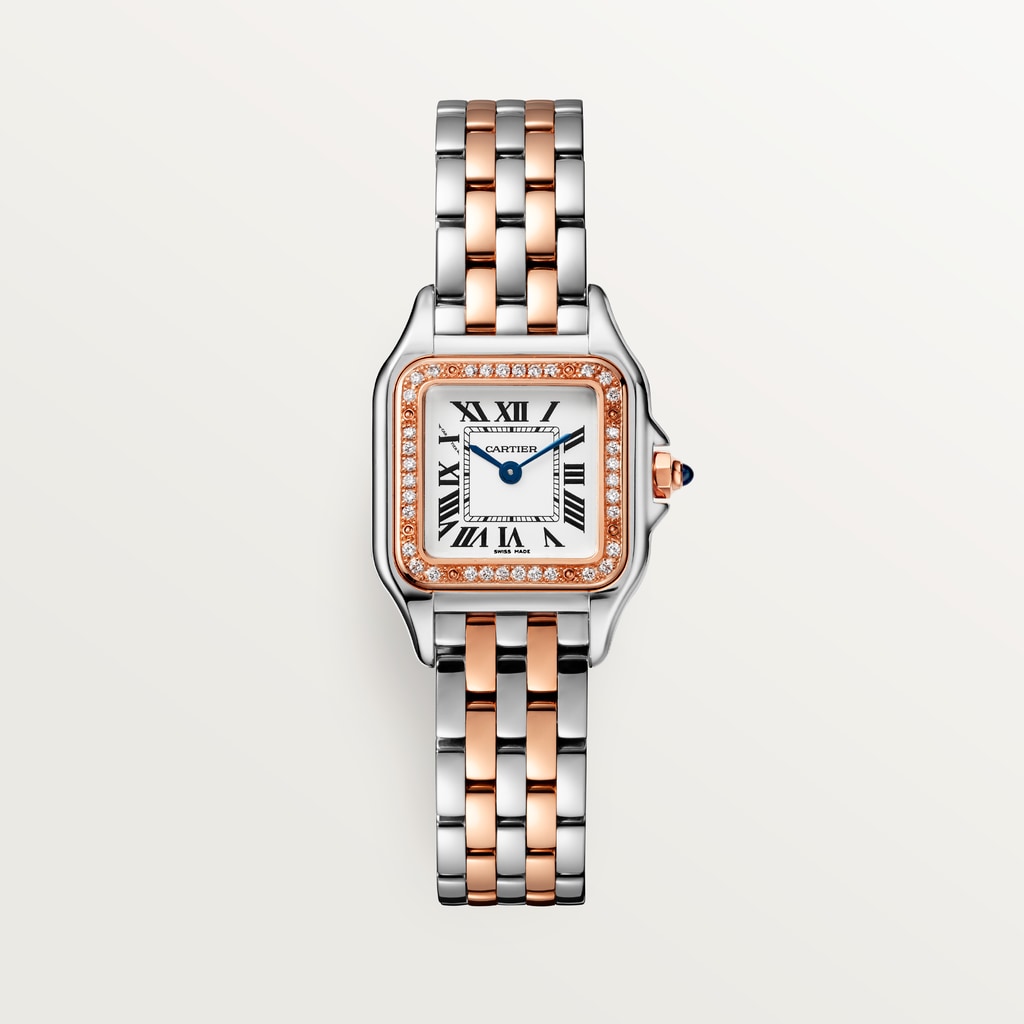 Panthère de Cartier watchSmall model, quartz movement, rose gold, steel, diamonds