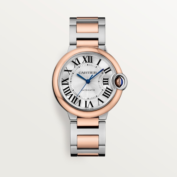 Ballon Bleu de Cartier watch 36 mm, mechanical movement with automatic winding, rose gold, steel