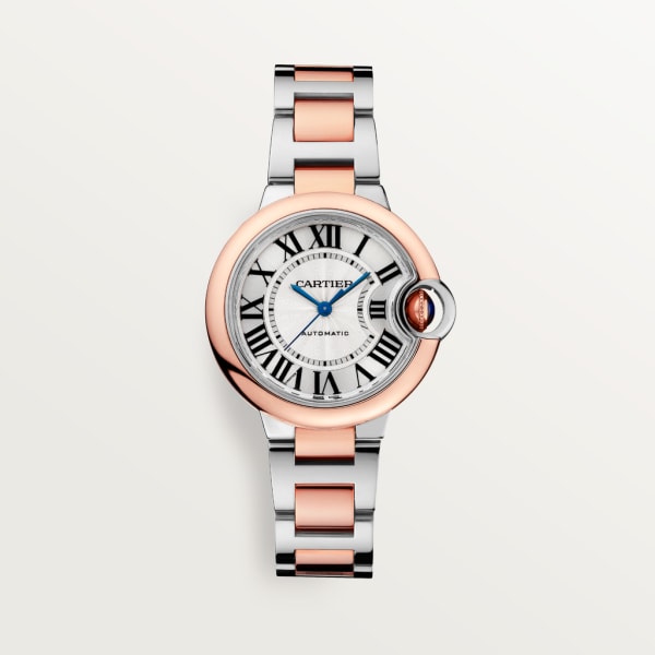 Ballon Bleu de Cartier watch 33 mm, mechanical movement with automatic winding, rose gold, steel