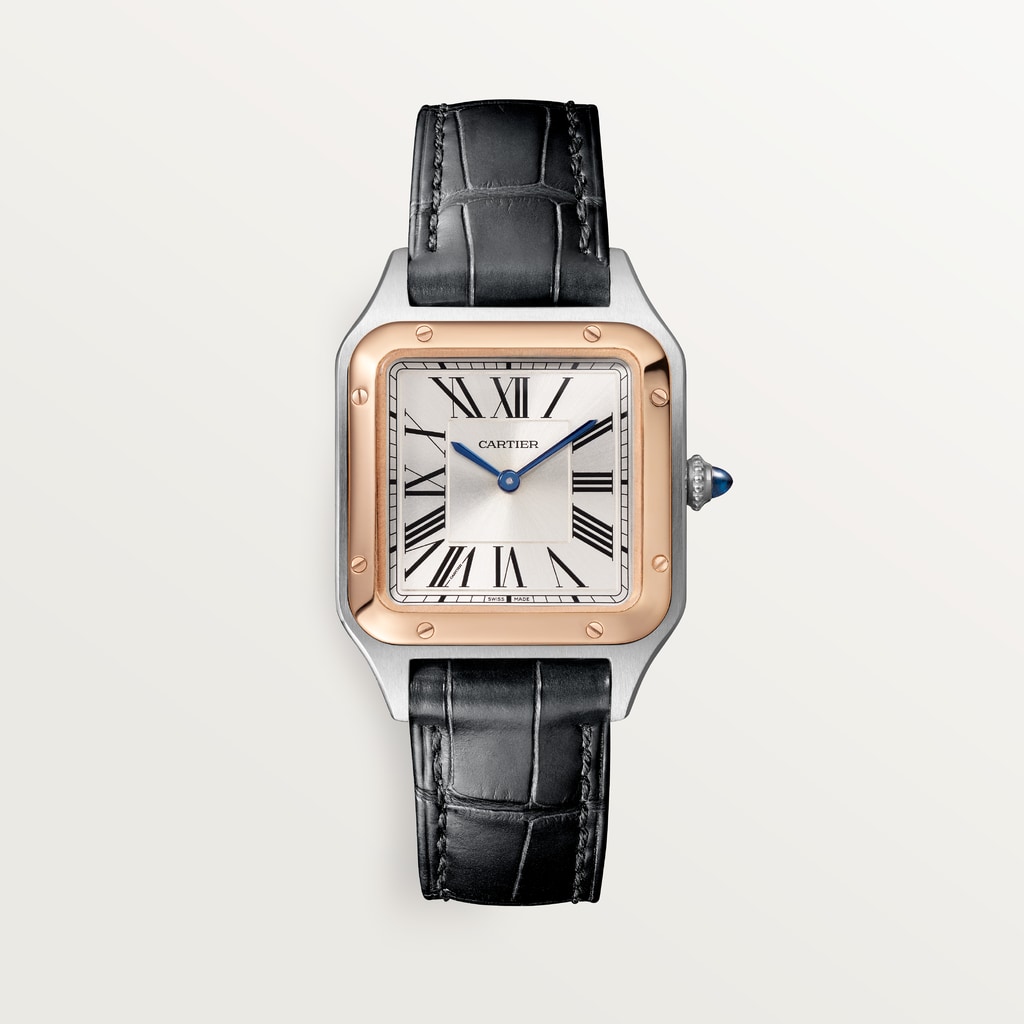 Santos-Dumont watchSmall model, quartz movement, rose gold, steel, leather