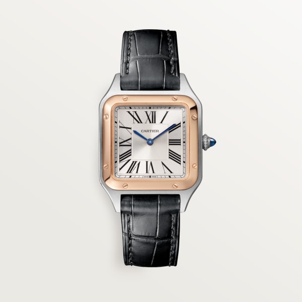 Santos-Dumont watch Small model, quartz movement, rose gold, steel, leather