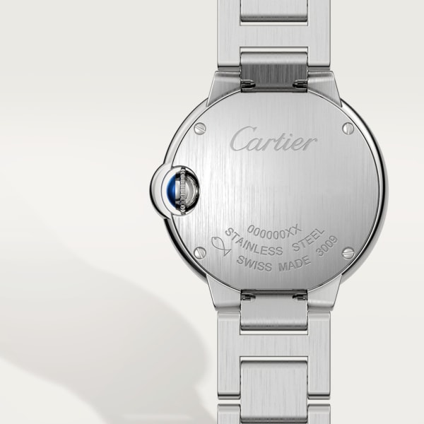 Ballon Bleu de Cartier watch 28mm, quartz movement, steel, diamonds