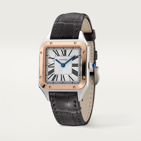 Santos-Dumont watch Small model, quartz movement, rose gold, steel, leather