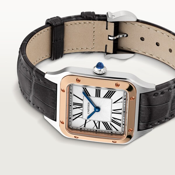 Santos-Dumont watch Small model, quartz movement, rose gold, steel, leather