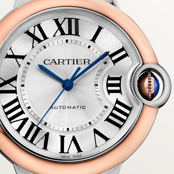 Ballon Bleu de Cartier watch 36 mm, mechanical movement with automatic winding, rose gold, steel