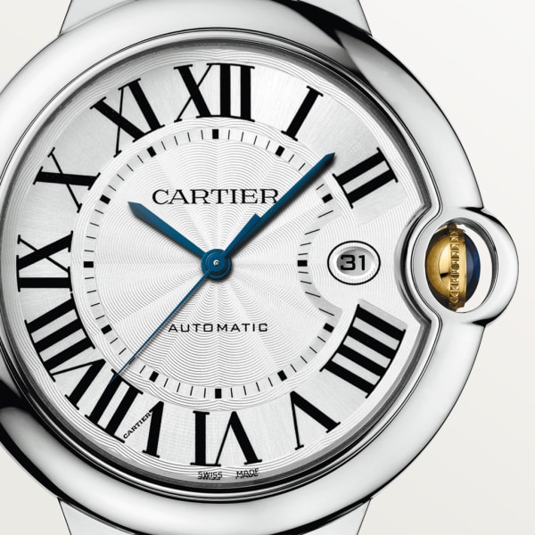 Ballon Bleu de Cartier watch 42 mm, mechanical movement with automatic winding, yellow gold, steel