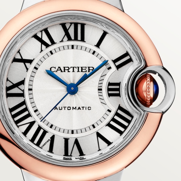 Ballon Bleu de Cartier watch 33 mm, mechanical movement with automatic winding, rose gold, steel