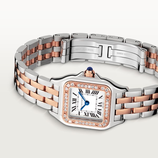 Panthère de Cartier watch Small model, quartz movement, rose gold, steel, diamonds