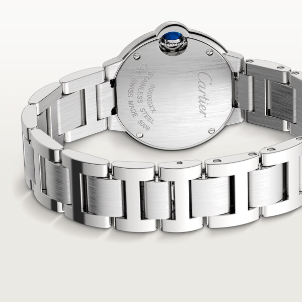 Ballon Bleu de Cartier watch 28mm, quartz movement, steel, diamonds