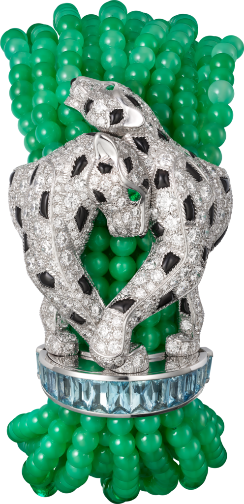 Panthère de Cartier手镯白金，缟玛瑙，祖母绿，绿玉髓，海蓝宝石，钻石