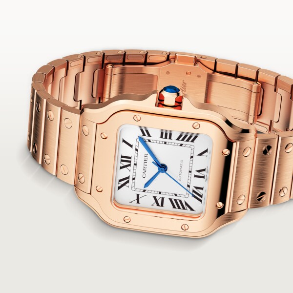 Santos de Cartier watch Medium model, automatic movement, rose gold, interchangeable metal and leather bracelets