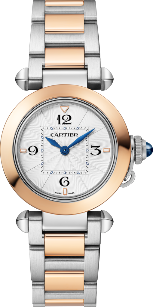 Pasha de Cartier腕表30毫米表款，高效率石英机芯，玫瑰金，精钢，可替换式金属表链与皮表带