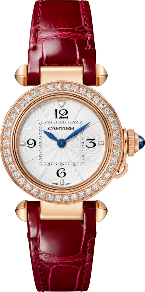 Pasha de Cartier腕表30毫米表款，高效率石英机芯，玫瑰金，钻石，可替换式皮表带